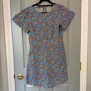 LOFT Blue Floral Tie-Back Short Sleeve Mini Dress